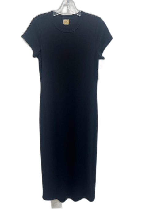 Free-est Size Medium Black Polyester Blend Short Sleeve Stretch Midi Dress Black / Medium