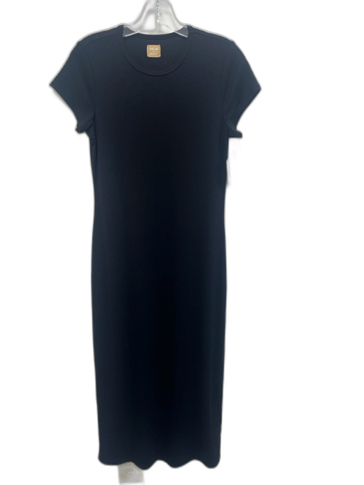 Free-est Size Medium Black Polyester Blend Short Sleeve Stretch Midi Dress Black / Medium