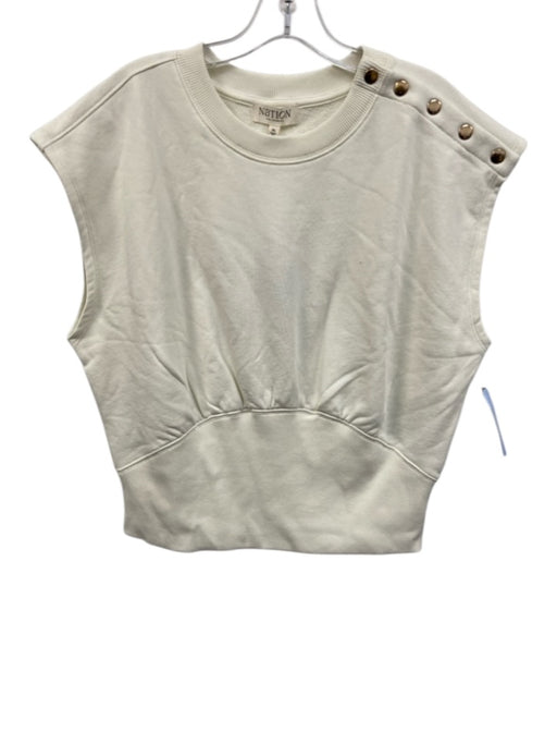 Nation Los Angeles Size XL Cream White Cotton Cap Sleeve Button Detail Top Cream White / XL