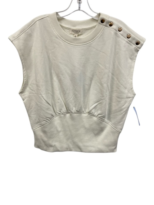 Nation Los Angeles Size XL Cream White Cotton Cap Sleeve Button Detail Top Cream White / XL