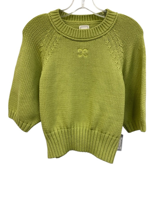 Maeve Size Large Light Green Cotton Blend Half Sleeve Logo Knit Ribbed Sweater Light Green / Large
