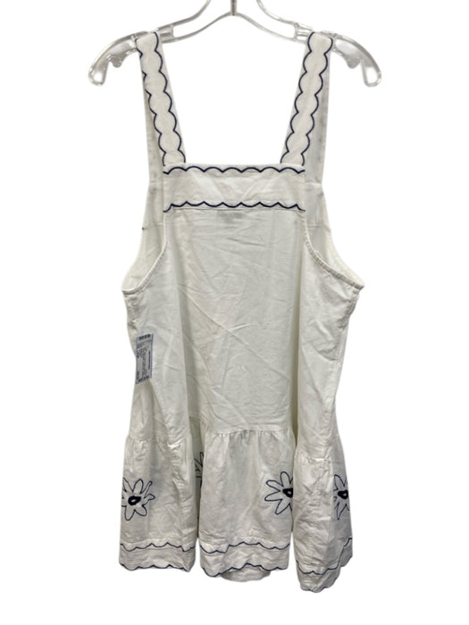 Celandine Size Large White & Navy Cotton Sleeveless Floral Embroidery Dress White & Navy / Large