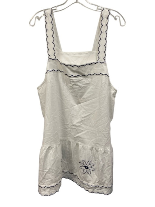 Celandine Size Large White & Navy Cotton Sleeveless Floral Embroidery Dress White & Navy / Large