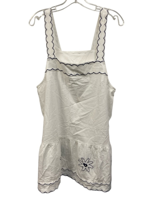 Celandine Size Large White & Navy Cotton Sleeveless Floral Embroidery Dress White & Navy / Large