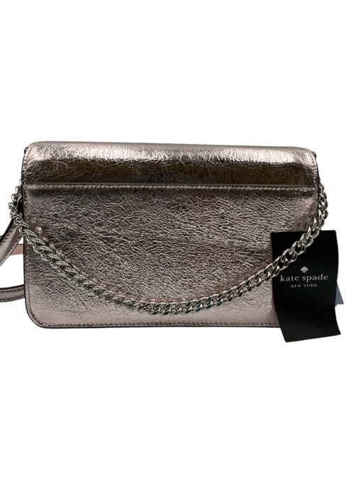 Kate Spade Metallic Pink Leather Flap Logo silver hardware Crossbody Strap Bag Metallic Pink / Small