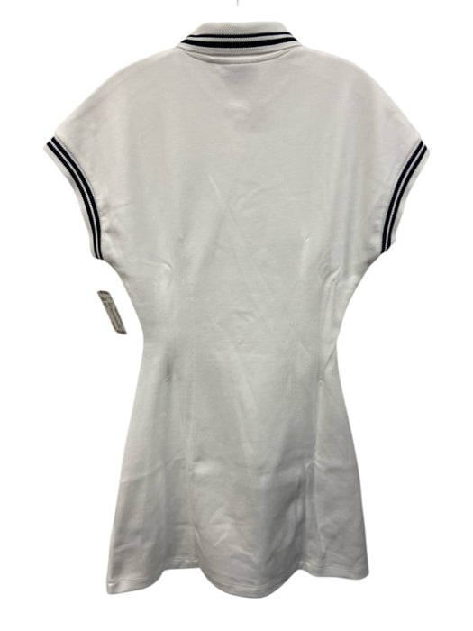 Lacoste Size 36 White & Navy Blue Cotton Blend Short Sleeve Striped Polo Dress White & Navy Blue / 36