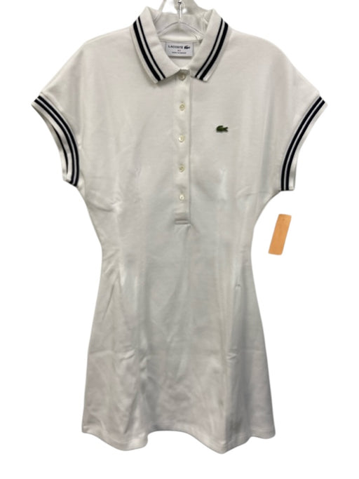 Lacoste Size 36 White & Navy Blue Cotton Blend Short Sleeve Striped Polo Dress White & Navy Blue / 36