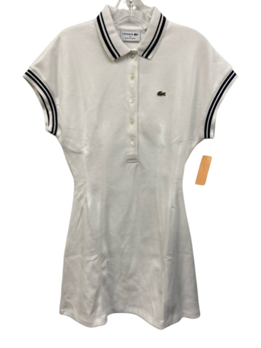 Lacoste Size 36 White & Navy Blue Cotton Blend Short Sleeve Striped Polo Dress White & Navy Blue / 36