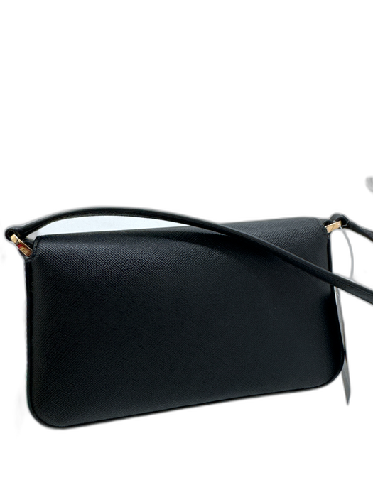 Kate Spade Black Saffiano PVC Flap Logo Gold Hardware Crossbody Bag Black / Small