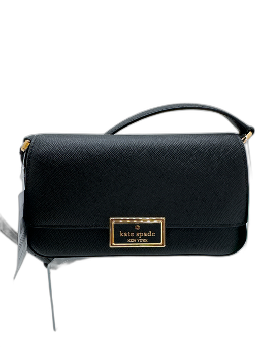 Kate Spade Black Saffiano PVC Flap Logo Gold Hardware Crossbody Bag Black / Small