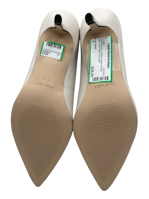 Nine West Shoe Size 7 Cream White Leather Upper Pointed Toe Kitten Heel Pumps Cream White / 7