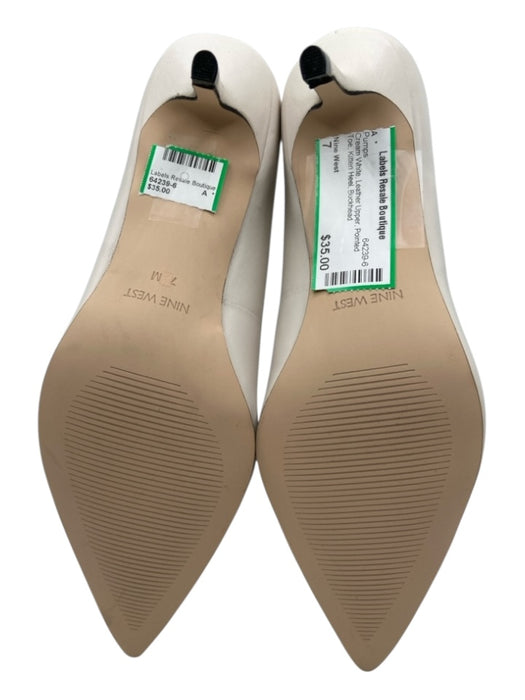 Nine West Shoe Size 7 Cream White Leather Upper Pointed Toe Kitten Heel Pumps Cream White / 7