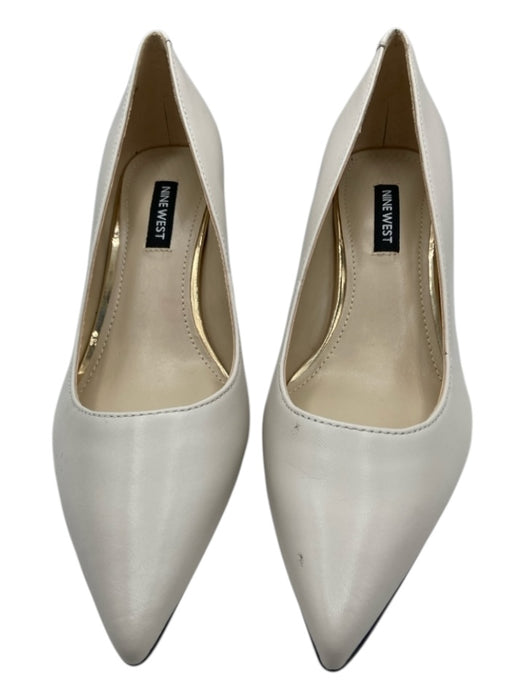 Nine West Shoe Size 7 Cream White Leather Upper Pointed Toe Kitten Heel Pumps Cream White / 7