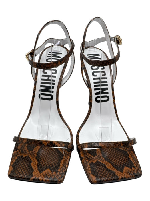 Moschino Shoe Size 40 Orange & Black Leather Square Toe Snake Stiletto Sandals Orange & Black / 40