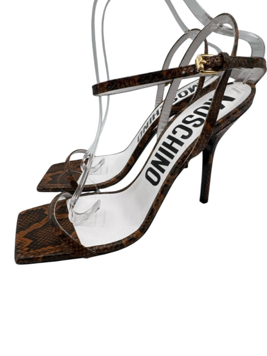 Moschino Shoe Size 40 Orange & Black Leather Square Toe Snake Stiletto Sandals Orange & Black / 40