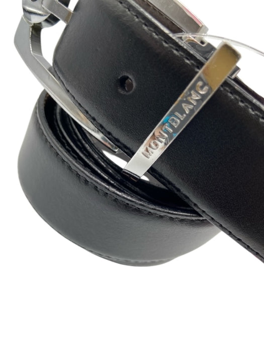 Montblanc Black Leather Silver Hardware Men's Belt Black / M/L