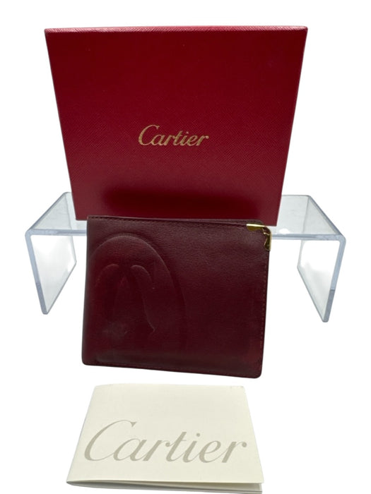 Cartier Box Incl Red Leather Gold Hardware Card Slots Logo Men's Wallet Red