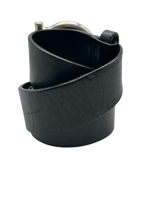 Salvatore Ferragamo AS IS Black & Silver Leather Solid Men's Belt Black & Silver