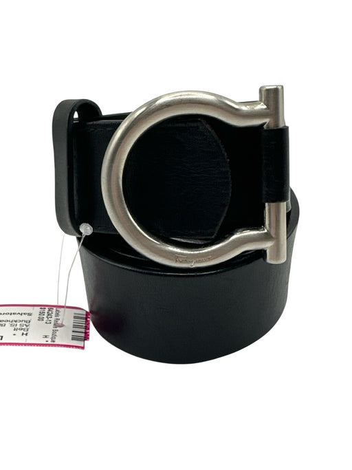 Salvatore Ferragamo AS IS Black & Silver Leather Solid Men's Belt Black & Silver