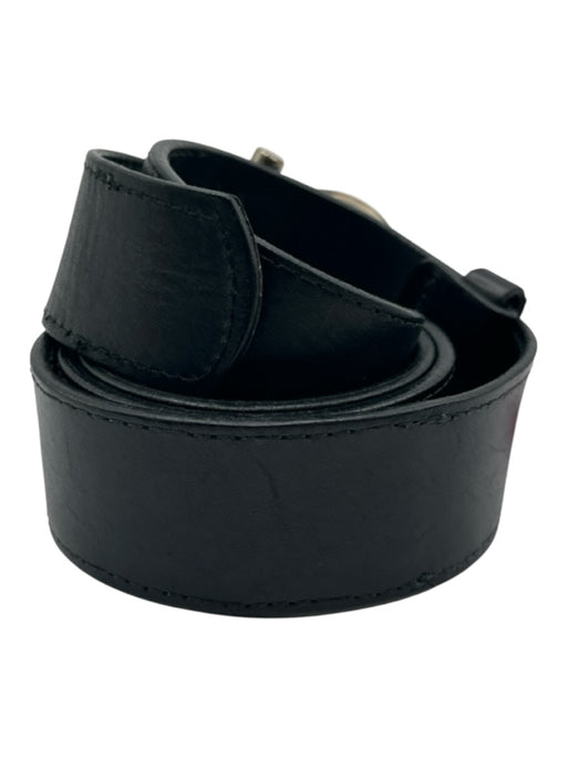Salvatore Ferragamo Black & Silver Leather Solid Men's Belt Black & Silver