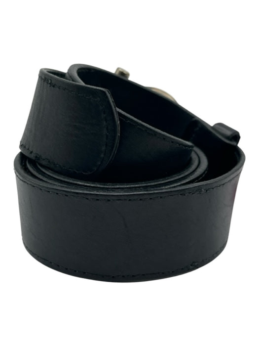 Salvatore Ferragamo Black & Silver Leather Solid Men's Belt Black & Silver