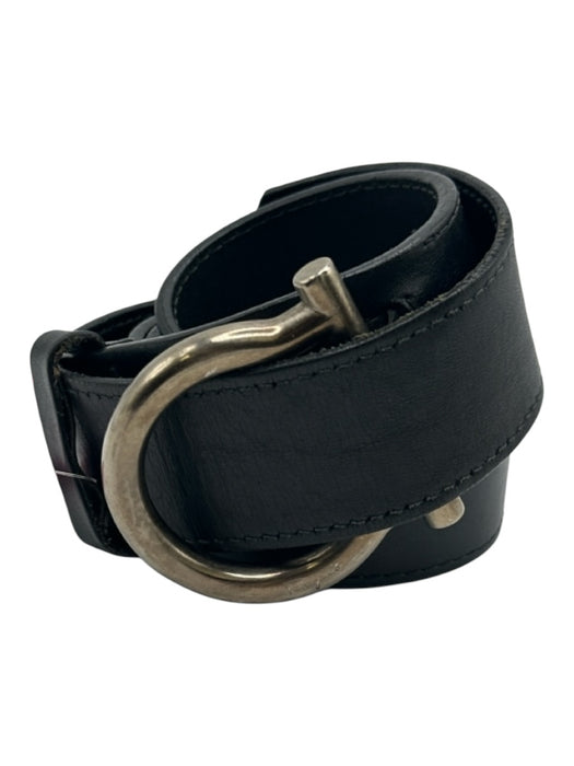 Salvatore Ferragamo Black & Silver Leather Solid Men's Belt Black & Silver