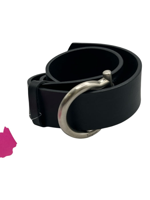 Salvatore Ferragamo Black & Silver Leather Solid Men's Belt Black & Silver