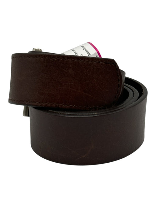 Salvatore Ferragamo Brown & Silver Leather Solid Men's Belt Brown & Silver