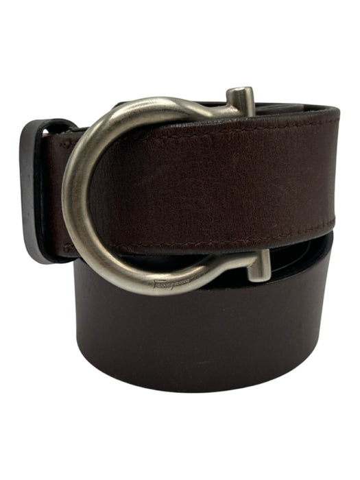 Salvatore Ferragamo Brown & Silver Leather Solid Men's Belt Brown & Silver