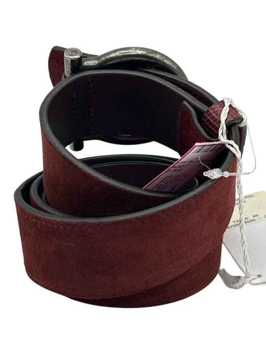 Salvatore Ferragamo NWT Brown & Silver Leather Solid Men's Belt Brown & Silver