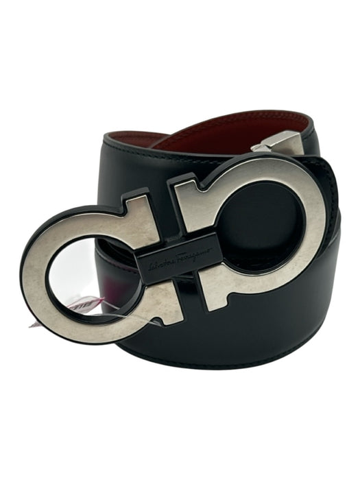Salvatore Ferragamo Black & Silver Leather Solid Men's Belt Black & Silver