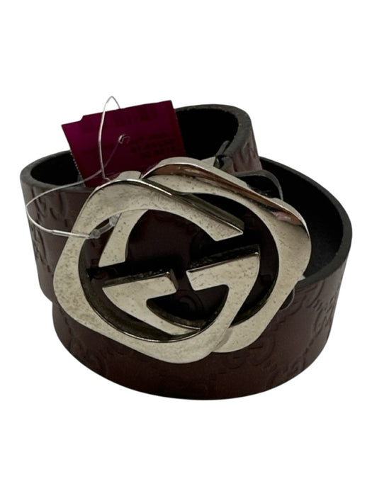Gucci AS IS Brown & Silver Leather Guccissima Men's Belt Brown & Silver