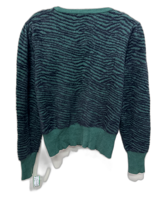 ASTR Size Large Green & Black Polyester Long Sleeve Animal Stripe V Neck Sweater Green & Black / Large