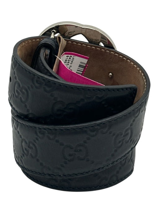 Gucci AS IS Black & Silver Leather Guccissima Men's Belt Black & Silver