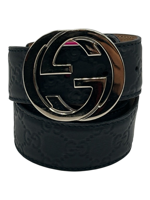 Gucci AS IS Black & Silver Leather Guccissima Men's Belt Black & Silver