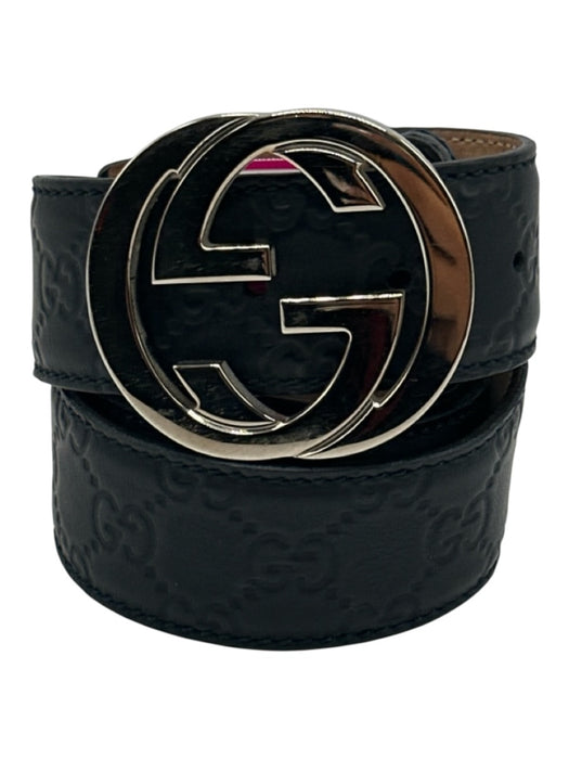 Gucci AS IS Black & Silver Leather Guccissima Men's Belt Black & Silver