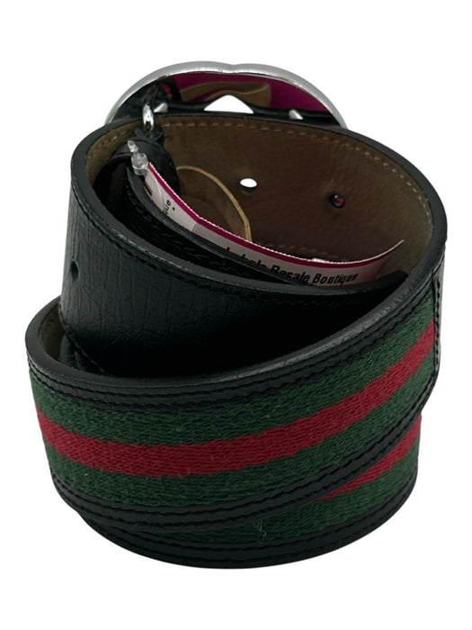Gucci AS IS Black, Green & Red Leather Men's Belt Black, Green & Red