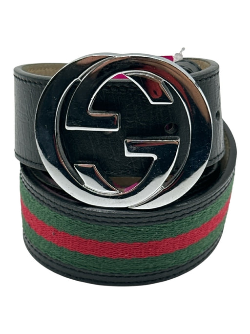 Gucci AS IS Black, Green & Red Leather Men's Belt Black, Green & Red