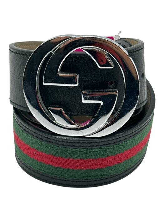 Gucci AS IS Black, Green & Red Leather Men's Belt Black, Green & Red