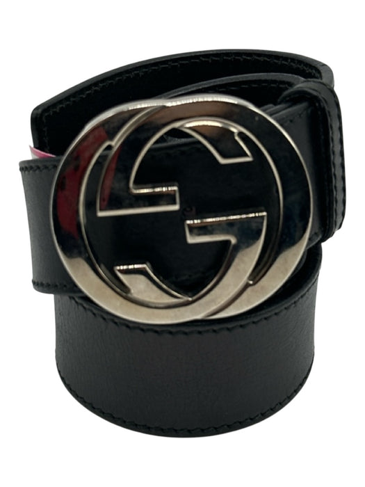 Gucci AS IS Black & Silver Leather Solid Men's Belt Black & Silver