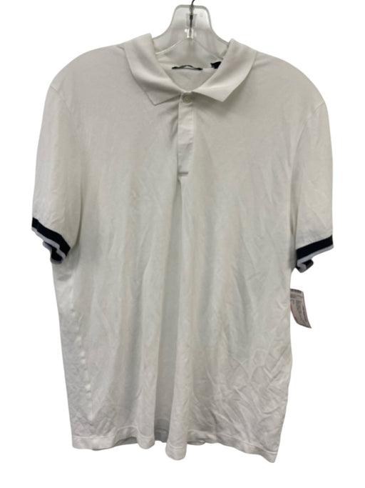 Theory Size L White & Black Cotton Solid Polo Men's Short Sleeve Shirt White & Black / L