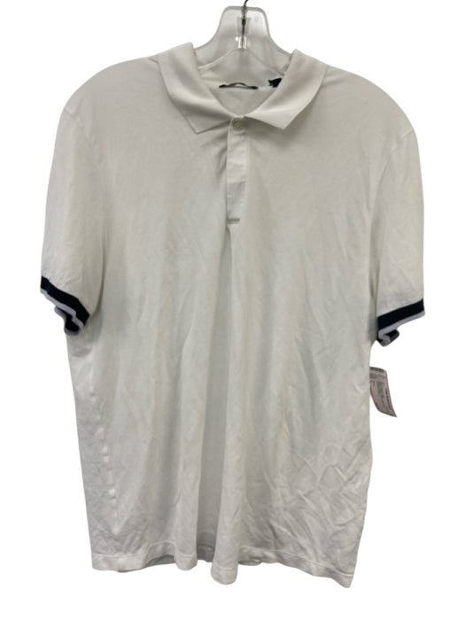 Theory Size L White & Black Cotton Solid Polo Men's Short Sleeve Shirt White & Black / L