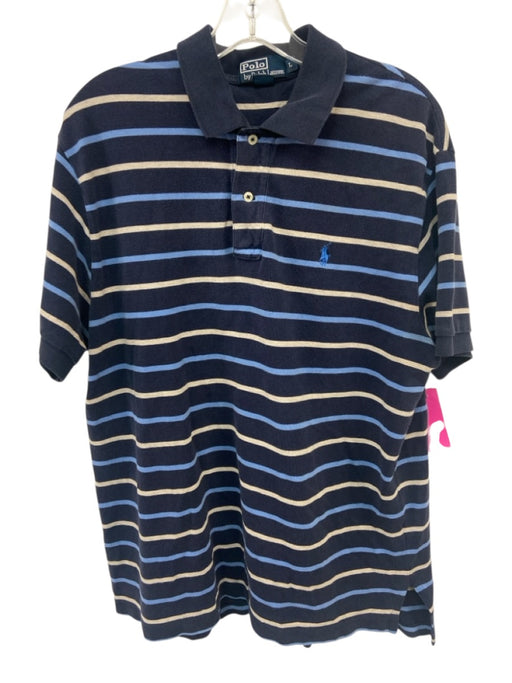 Polo Size L Blue & White Cotton Striped Polo Men's Short Sleeve Shirt Blue & White / L