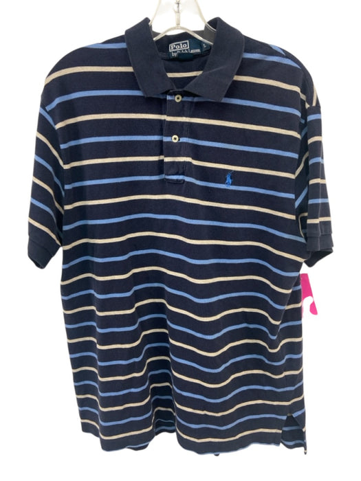 Polo Size L Blue & White Cotton Striped Polo Men's Short Sleeve Shirt Blue & White / L