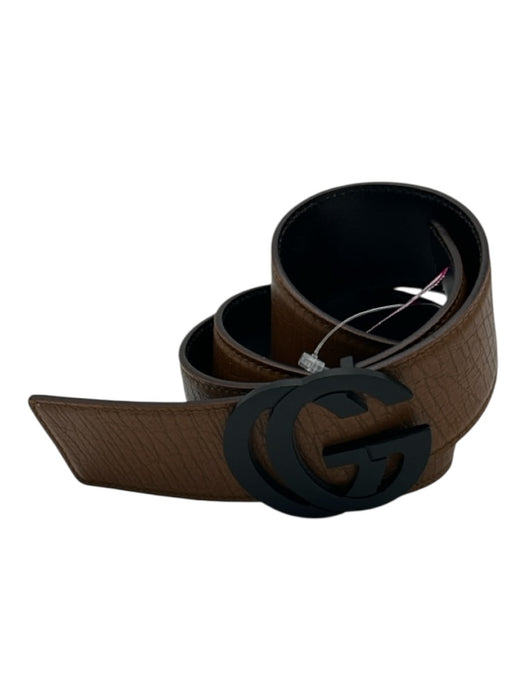Gucci Brown & Black Leather aged/distressed Guccissima Logo Wide Belts Brown & Black / XS