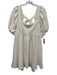 Free People Size L White Polyester Textured Short Puff Sleeve Square Neck Dress White / L