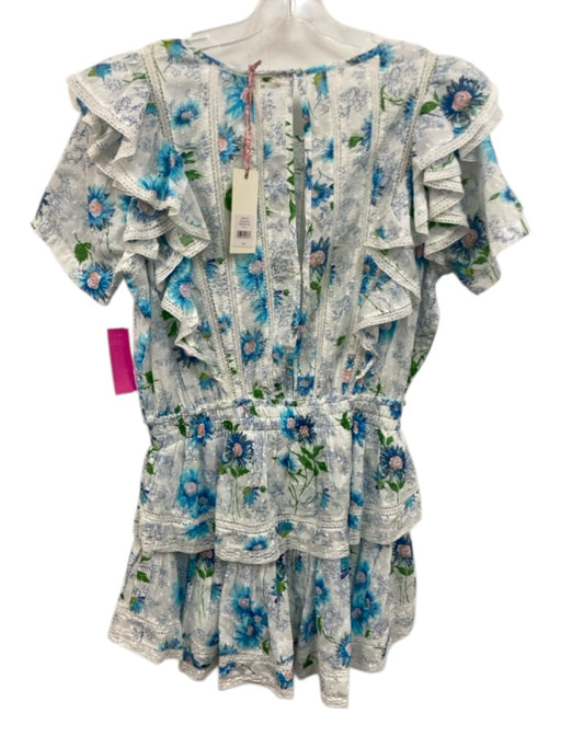 Love Shack Fancy Size L Blue, Green, White Cotton Short Puff Sleeve Mini Dress Blue, Green, White / L