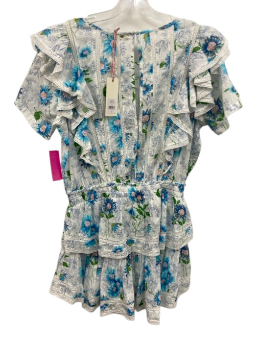 Love Shack Fancy Size L Blue, Green, White Cotton Short Puff Sleeve Mini Dress Blue, Green, White / L