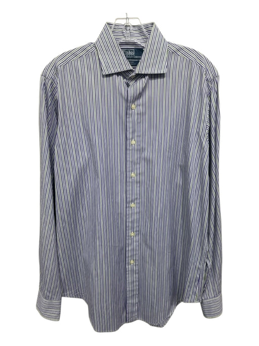 Polo Size 15.5 Purple & Multi Print Cotton Striped Button Down Long Sleeve Shirt Purple & Multi Print / 15.5