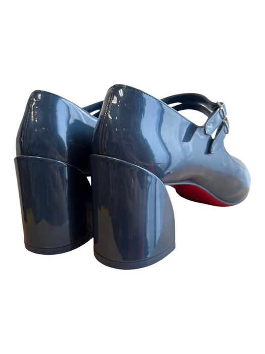 Louis Vuitton Shoe Size 39.5 Blue Leather Almond Toe Two Straps Block Heel Heels Blue / 39.5